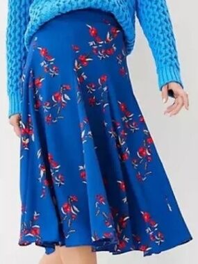 Ann Taylor Blue Pleated Midi Skirt